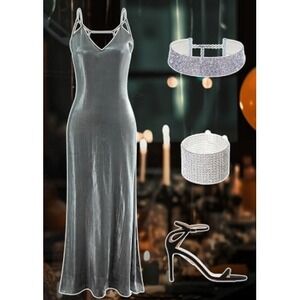 Micas Satin Maxi Dress Open Back Sleeveless Evening Party Cocktail Gray Size‎ M